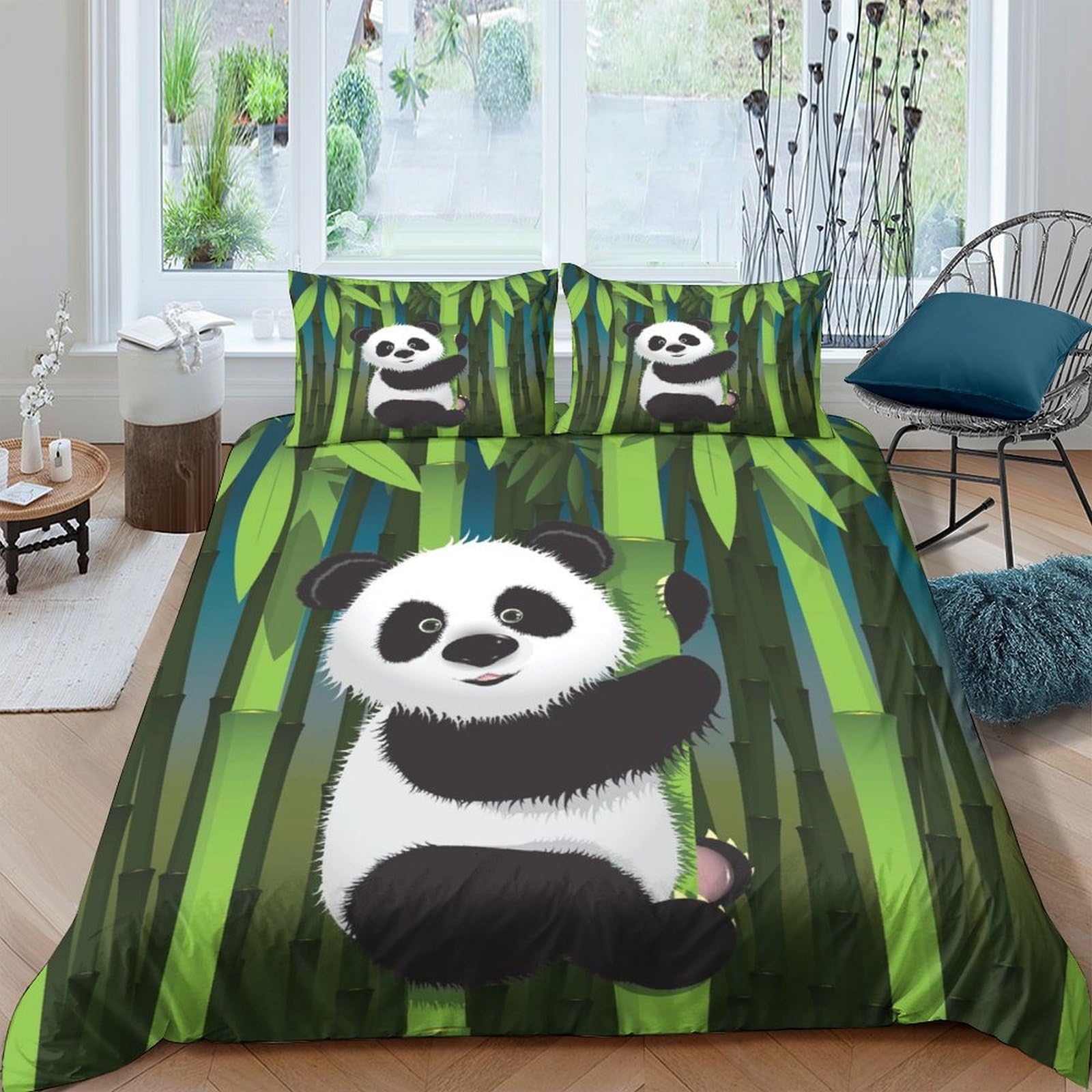 Ctjqhvkz Style-8 3D Printed Cute Panda Fitted Sheet Microfiber Green Bamboo Mattress Cover Non Slip Machine Washable For Bedroom Decor Single（135X200cm）