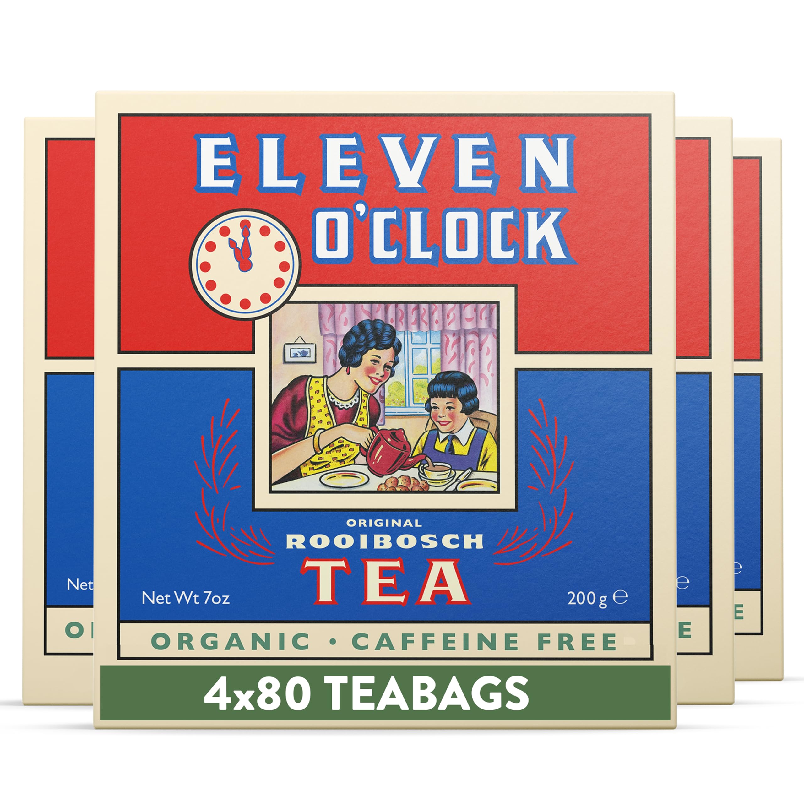 Eleven O'Clock Original Rooibos Tea (4 x 80 Teabags) - Organic Redbush Teabags, Caffeine-Free, UK Rooibos Tea for Wellbeing and Relaxation