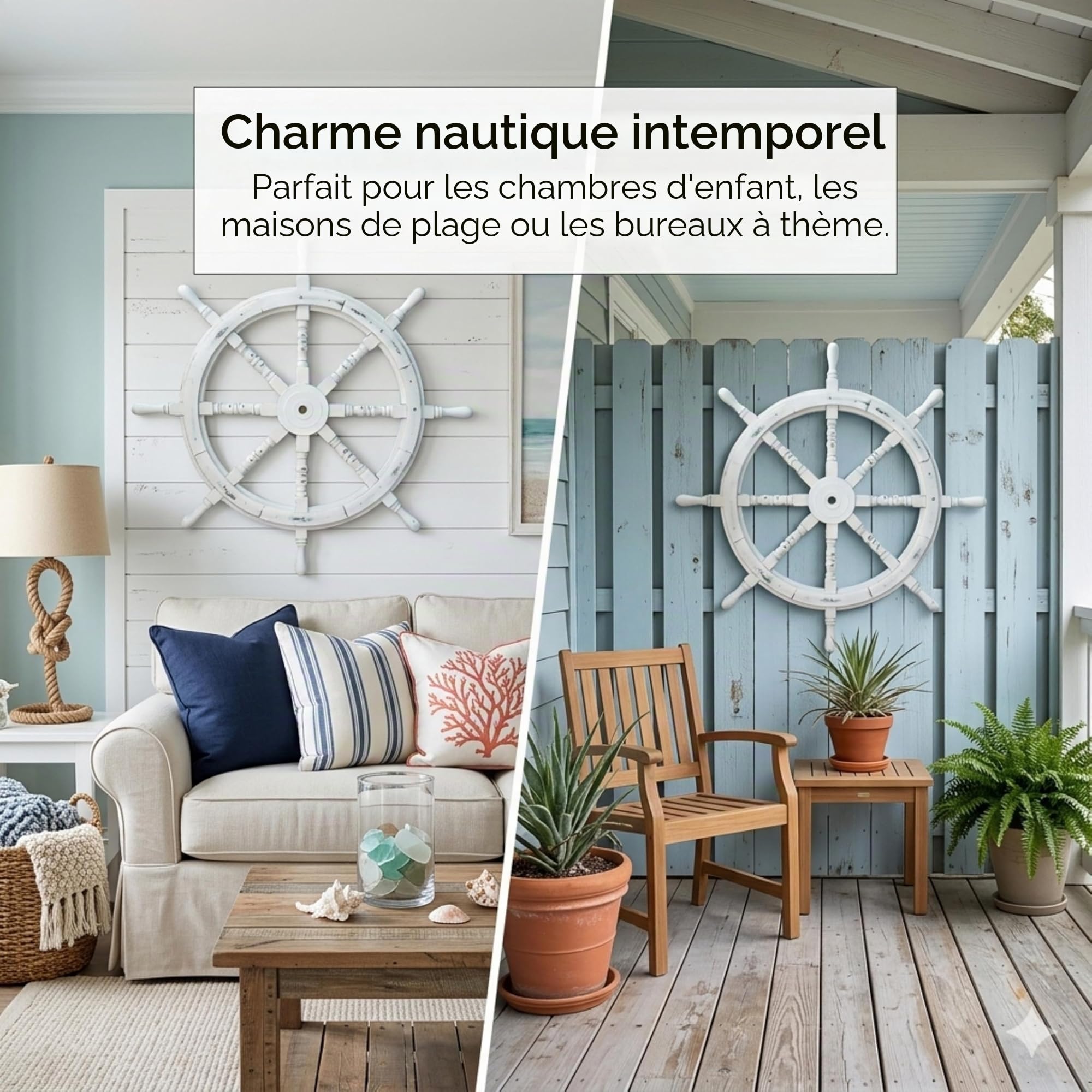 Nagina International Roue de bateau nautique en bois fabriqué à la main - Décoration murale pour la maison (24 pouces, blanc antique)