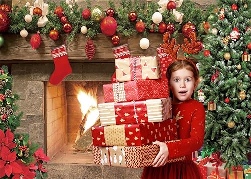 Miniatura 4 de AIIKES Telón de fondo de chimenea de Navidad de 8 x 6 pies para fotografía de Navidad para calcetines de telón de fondo, árbol de Navidad y caja de