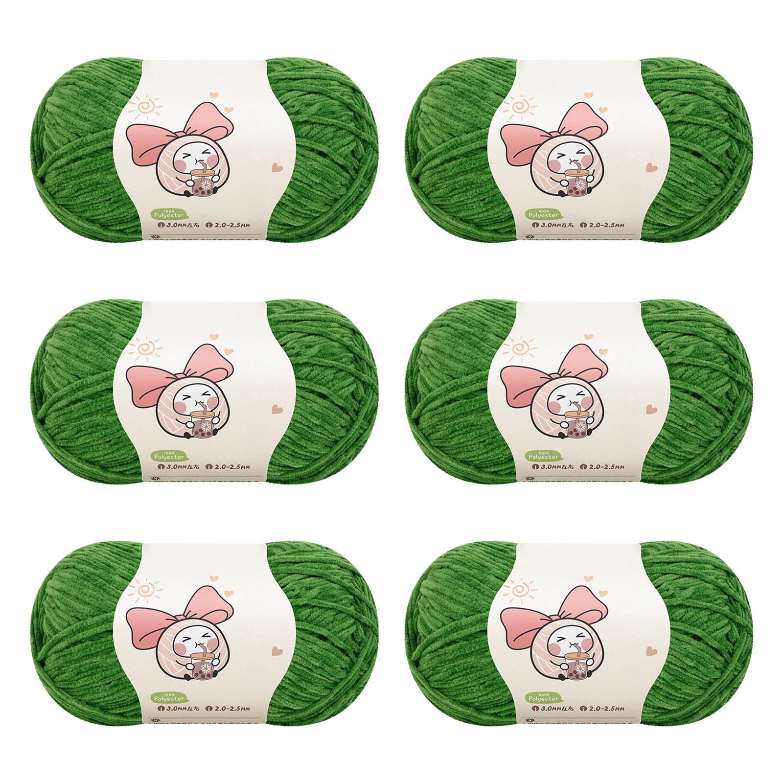 Aeelike Chenille Yarn 6x50g, Chenille Knitting Wool for Crochet, Green