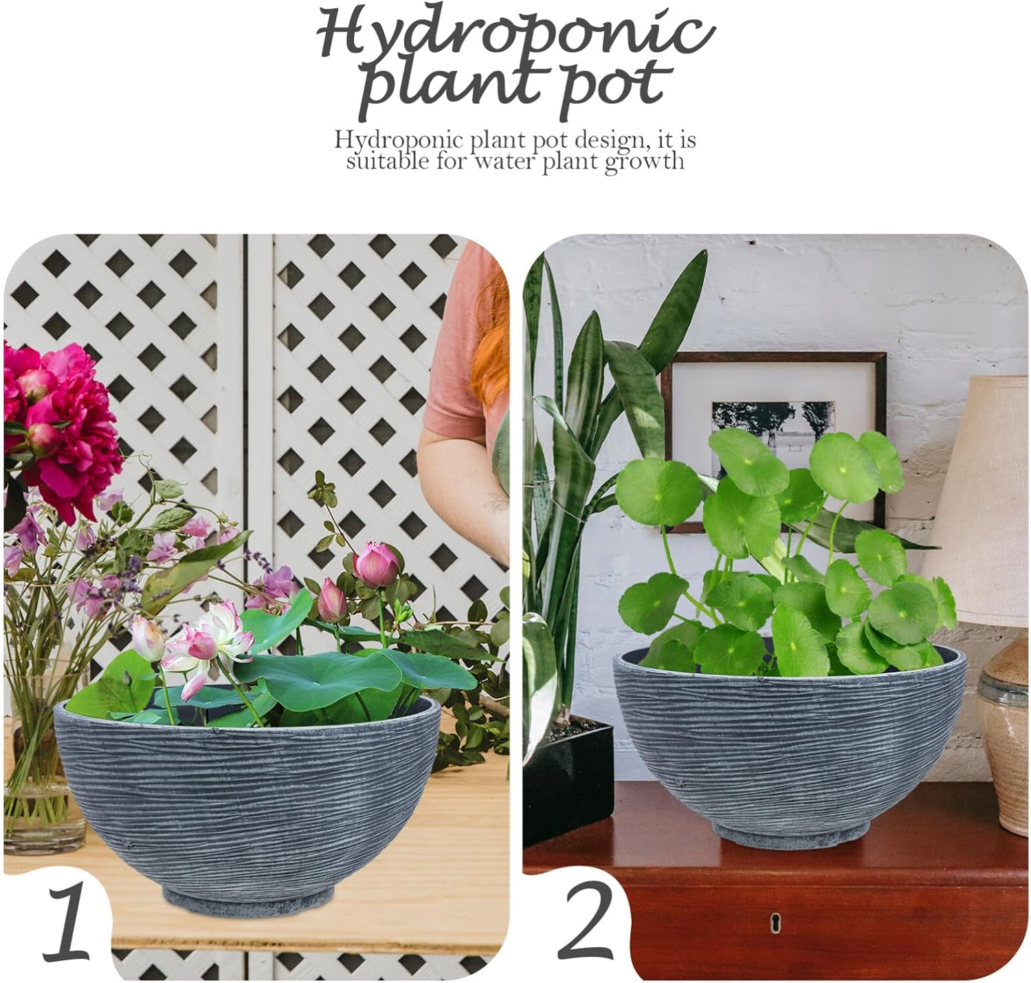 Housoutil Pot Collection Shallow Garden Low Bowl Planter for Succulents, Bonsai, Fairy Gardens, Herbs, 13.8-inch, Grey