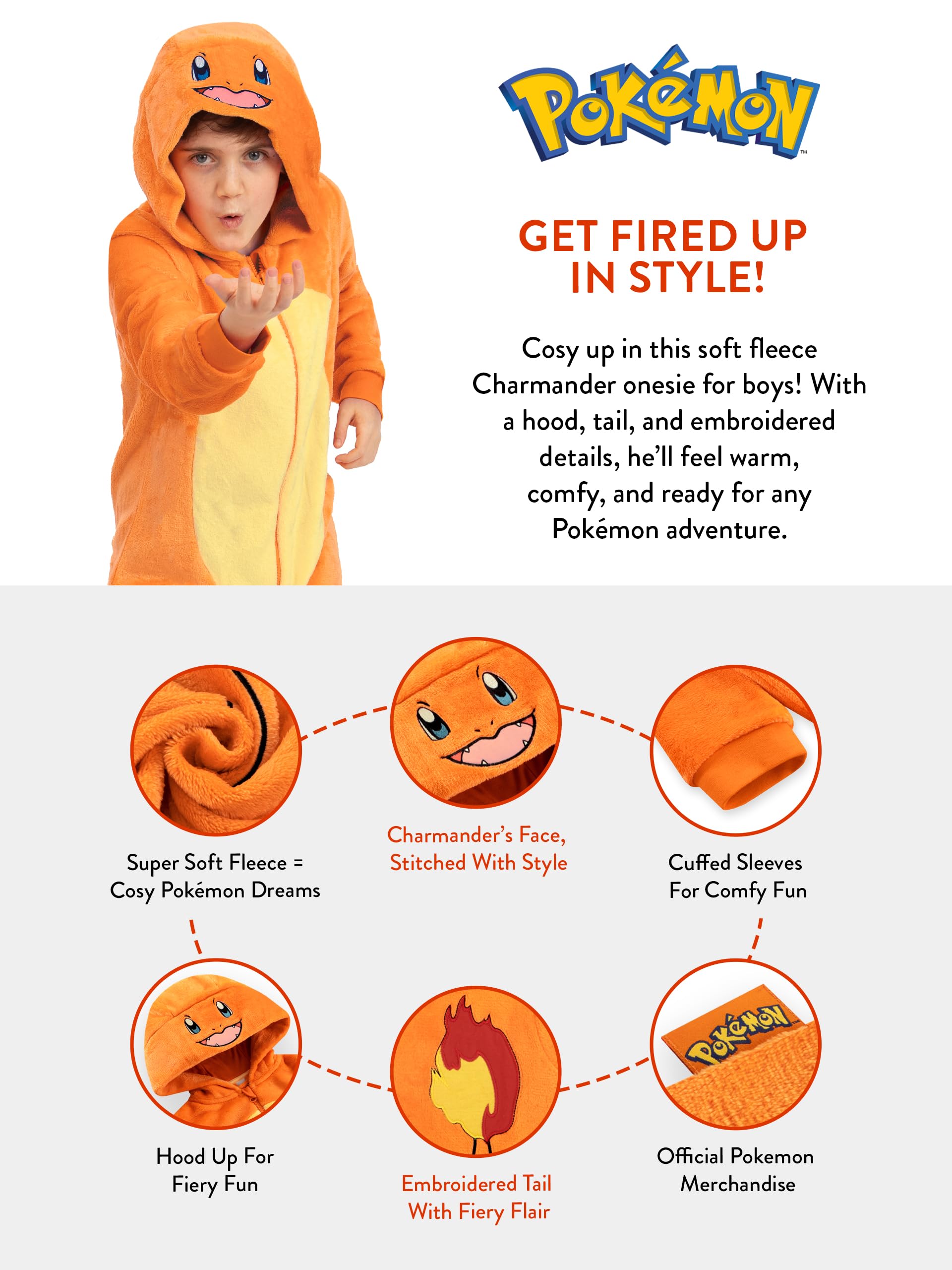 Pokemon Pijama Niño, Mono De Charmander, Pijama De Charmander Niño, Mono De Invierno De Polar para Niños