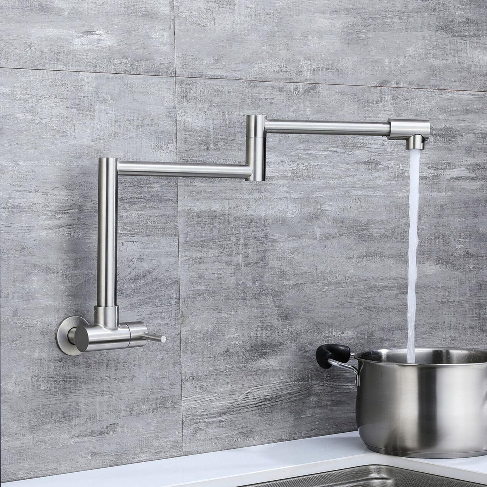 grifos cocina fregadero pared de Acero Inoxidable Cepillado grifo monomando agua fria de llenado de ollas,Cepillado
