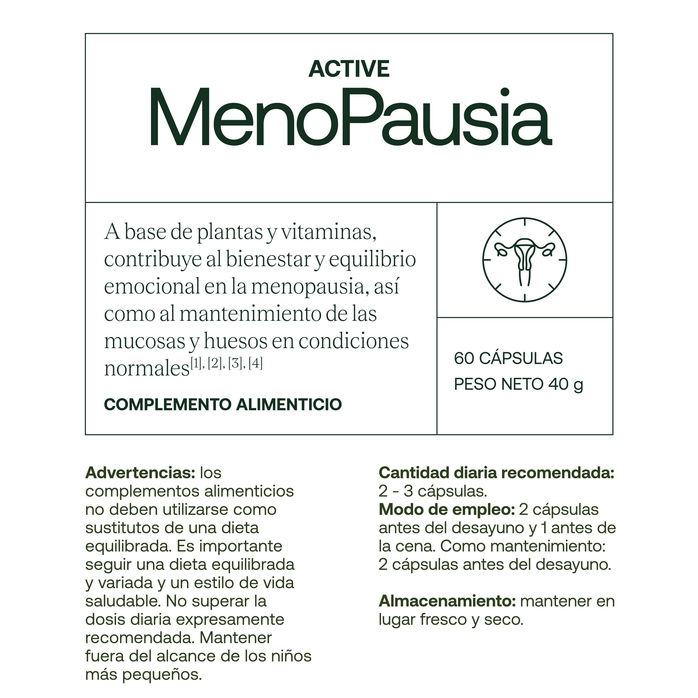 ACTIVE MENOPAUSIA – Salvia, té verde, isoflavonas de soja, resveratrol y vitaminas | Bienestar y equilibrio emocional en la menopausia | Salud ósea y nerviosa | 60 cápsulas de 667 mg