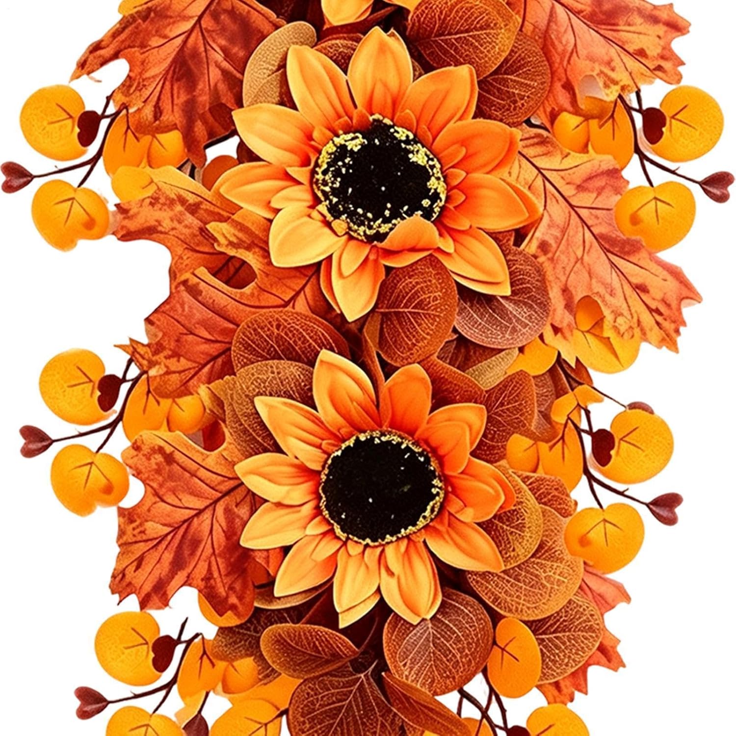Artificial Fall Teardrop Swag, Sunflower Pumpkin Harvest Wall Décor, 15.7in