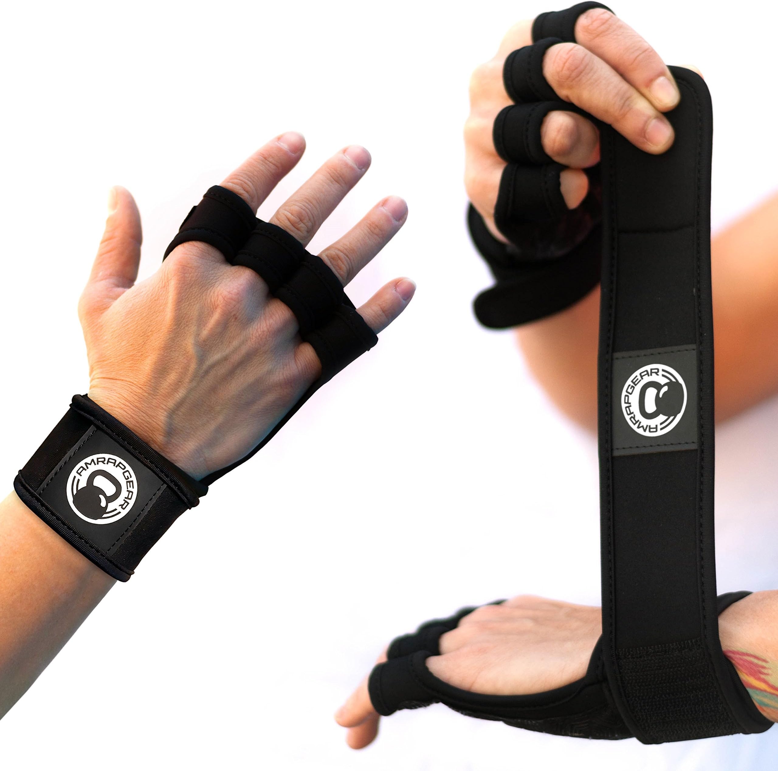 AMRAP Gear Ultimate Cross Training Gloves Gym Workout Hand Protectors, Weightlifting WOD Wraps for Men & Women, Stylish & Comfortable Exercise Wrist Guards (Black, Medium)