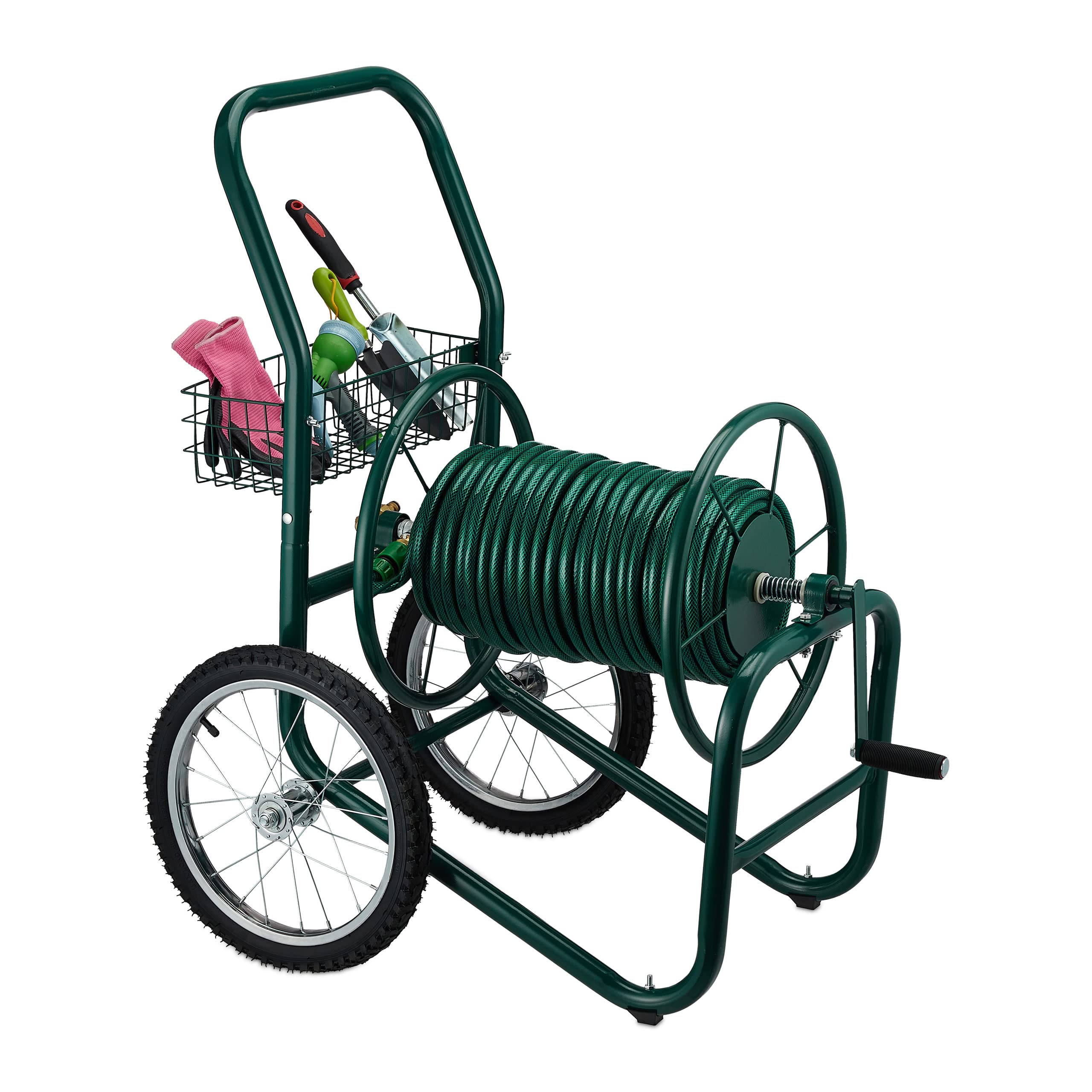 Dévidoir à Tuyau D'Arrosage Relaxdays - Chariot 4 Roues Pour 60m De Tuyau, Marron