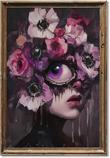 Gothic Woman Wall Art Flowers With Eyes Art Dark Academia Flower Painting Vintage Gothic Canvas Victorian Woman Print Moody Floral Picture Moody Artwork Dark Academia Botanical Poster 16x24in No Frame