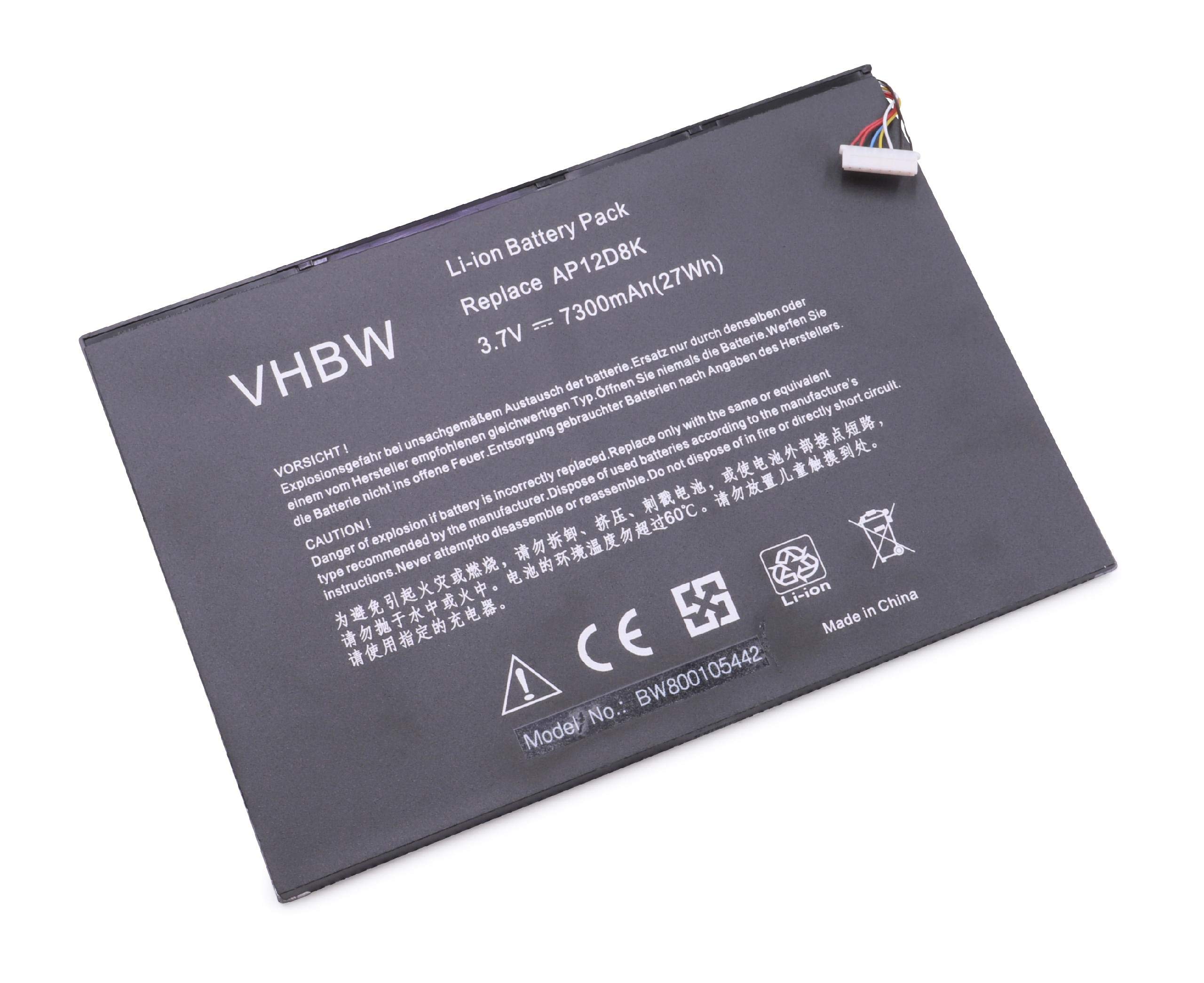 Vhbw Batteria Per Acer Iconia Tab W510 - 7300mAh, 3.7V, Li-Poly, Sostituisce 1ICP4/83/103-2 - 5
