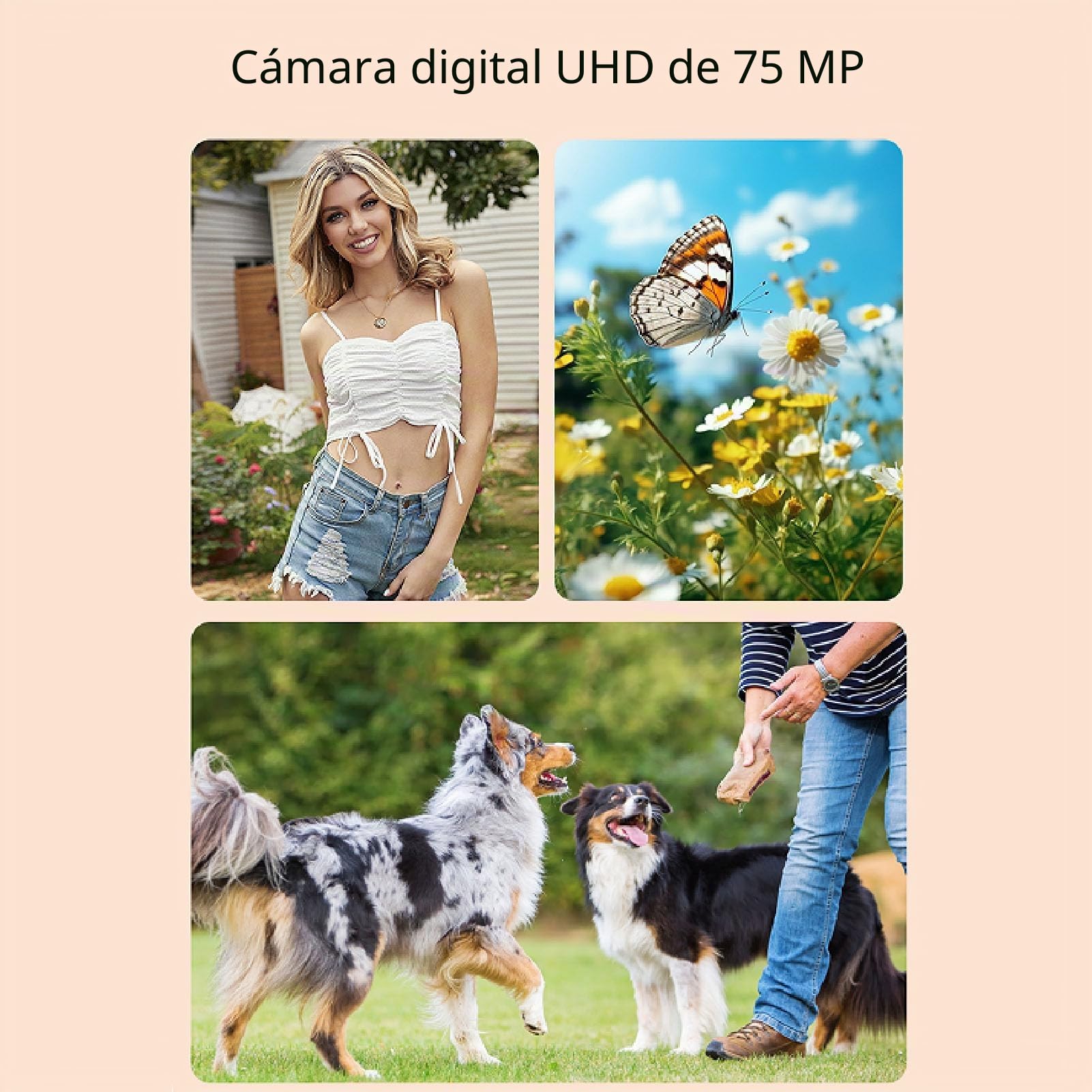BuyWeek Cámara Digital 5K 75MP con WiFi, Cámara de Vlogging HD con Enfoque Automático y Zoom de 18X con Pantalla Abatible de 180° de 3 Pulgadas, Modo Belleza, Luz de Relleno LED (Blanco)