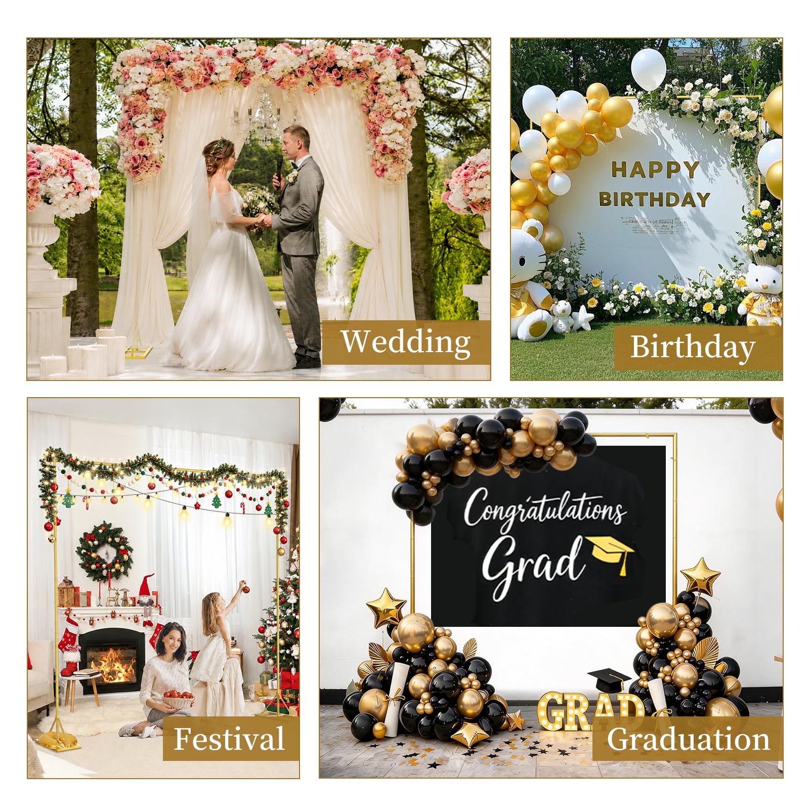EMART Hochzeitsbogen Hintergrund Ständer 2,4x2,4m Eckig Ballonbogen Gold | Hochzeitsbogen Gestell, Metall Traubogen Hochzeit, Ballonbogen, Hochzeit, Geburtstags, Partys