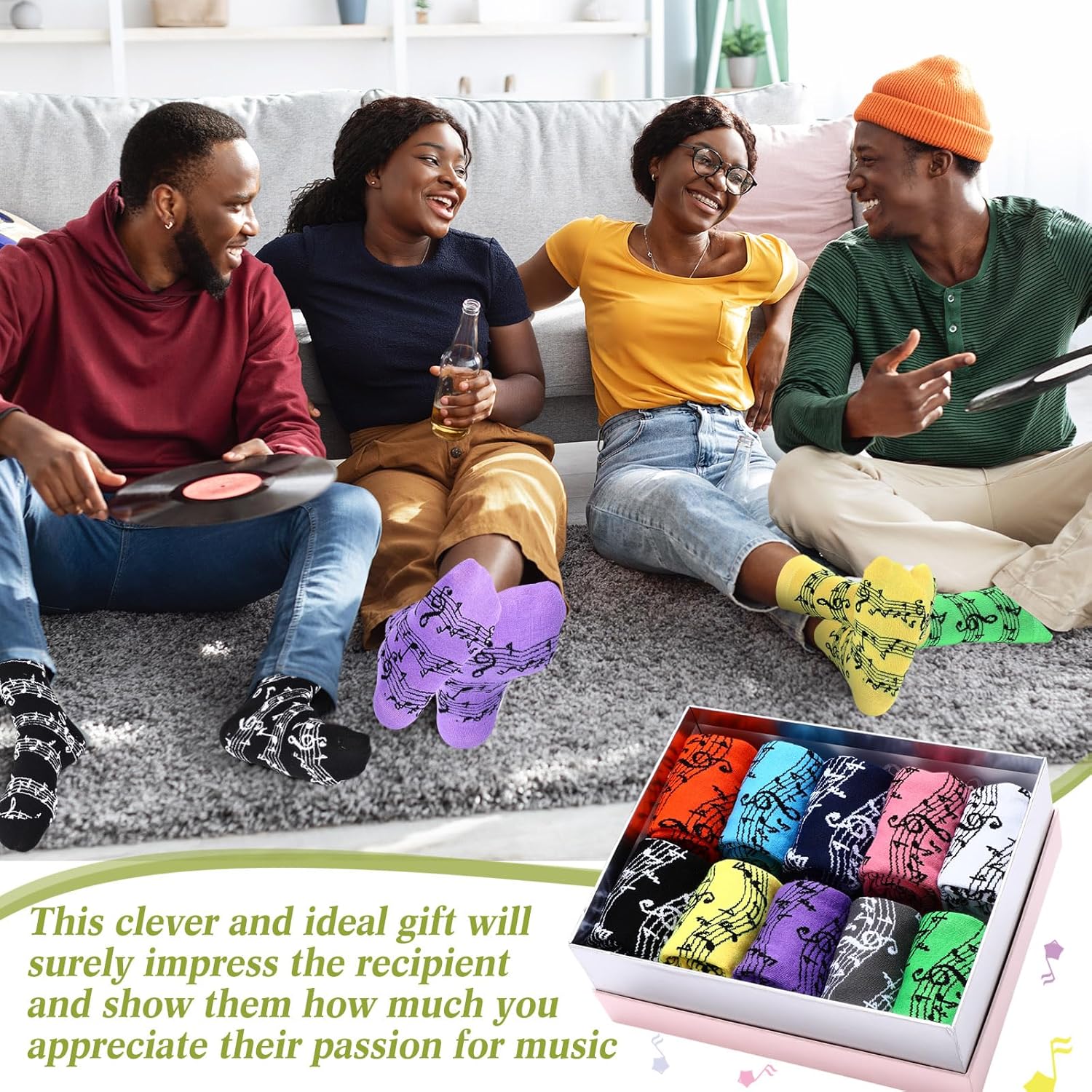 10 Pairs Music Socks Music Lover Gifts Funny Stave Musical Notes Socks for Men Women Teachers Christmas Gift - Image 2