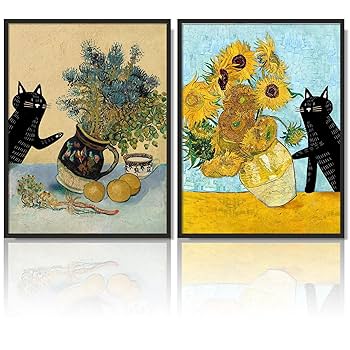 Amazon.co.jp: NCYEL 黒猫 フローラル ヒマワリ ウォールアート
