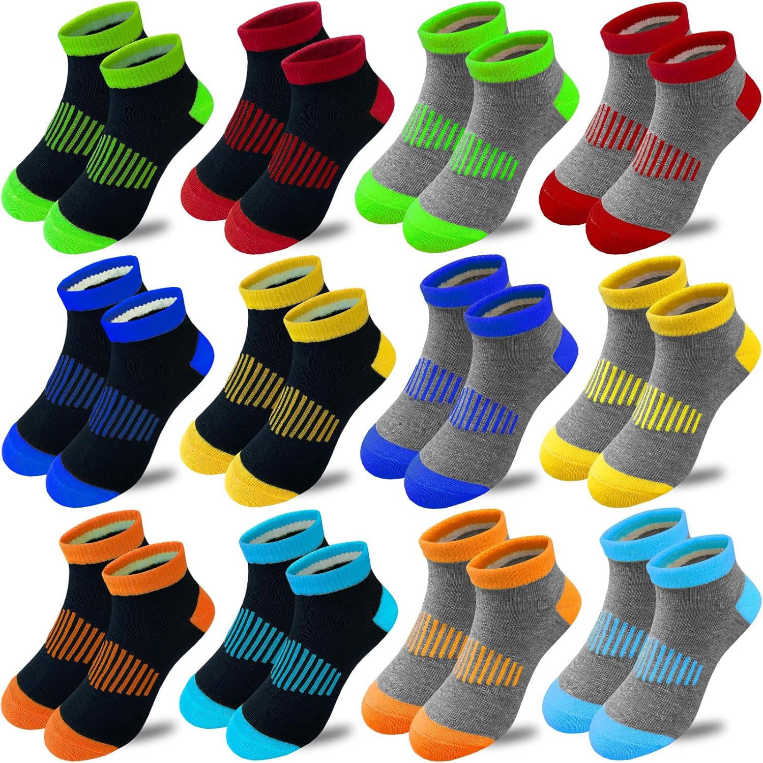 Boys Socks 12 Pairs Half Cushion Low Cut Athletic Ankle Sock Kids Sock for Boys