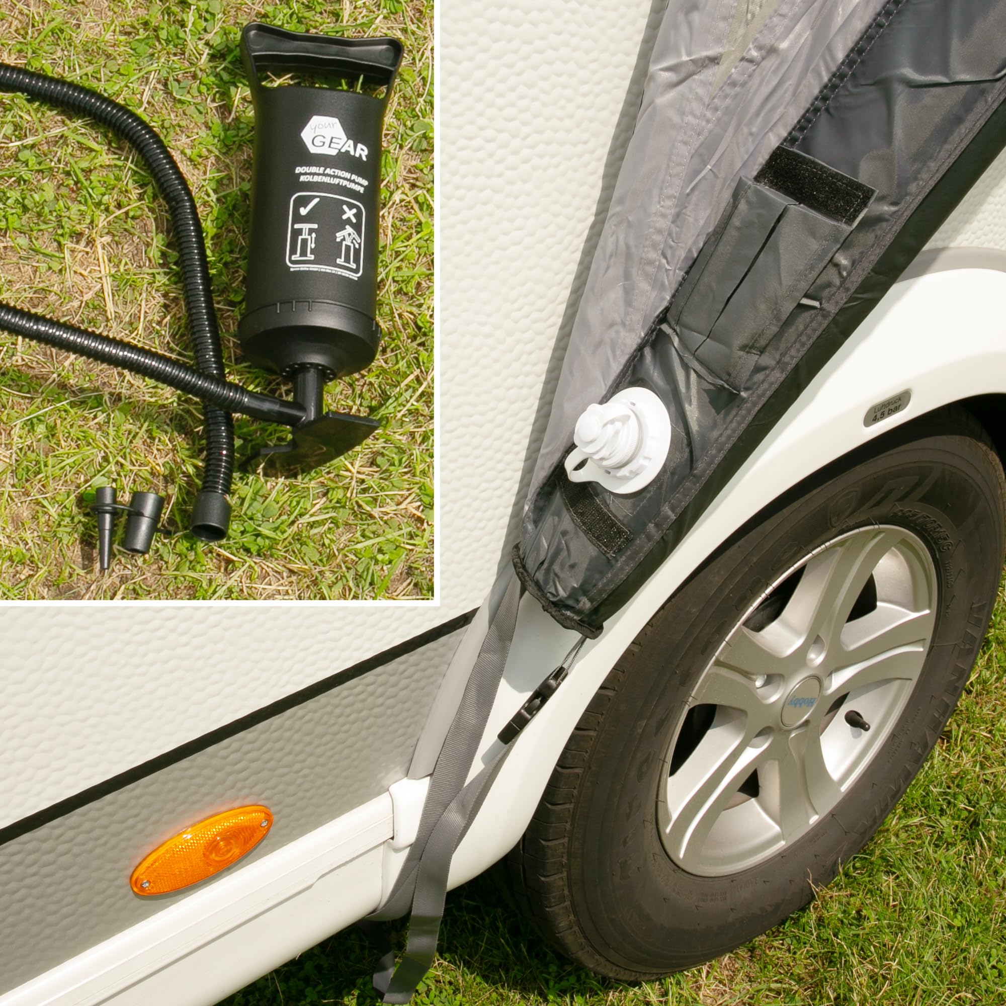 your GEAR Tarent 180 Air Markise - Aufblasbares Wohnmobil Vordach mit UPF 50+ - Sonnenschutz und Regenschutz, Leichte Überdachung - Vorzelt Wohnwagen Tür