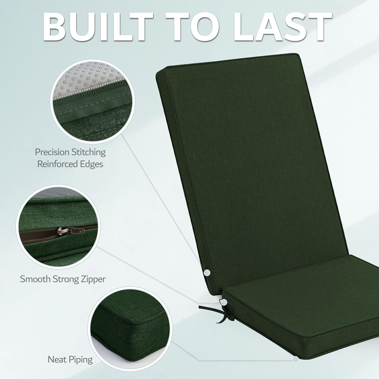Adirondack Chair Cushions Set of 2 - Removable Covers, Water-Repellent & Fade-Resistant Faux Linen, Securing Straps, Non-Slip Bottom, Fit for Most Outdoor Adirondack & Rocking Chairs - Olive Green