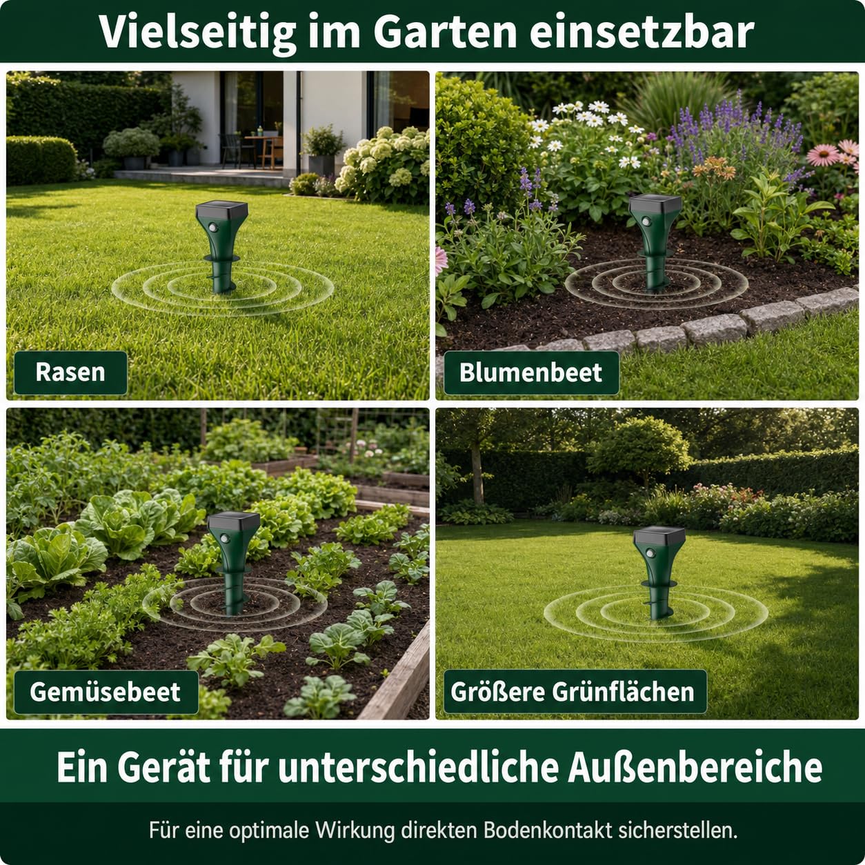 Dissuasore per talpe, a energia solare, con ultrasuoni, vibrazione e frequenza di cambio automatica, impermeabile IP65, contro talpe e arvicole, per giardino e esterni, confezione da 4 pezzi