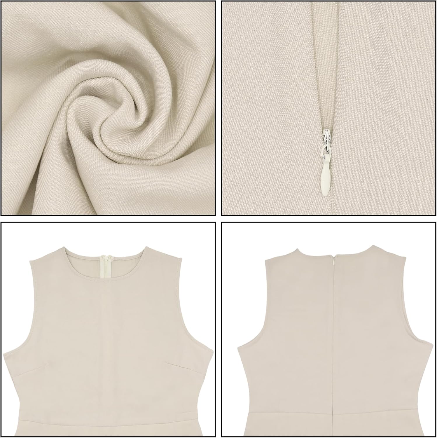 Suillty Women's Elegant Splicing Pleated Mini Dress Fashion Round Neck Sleeveless Patchwork Party Office Tank Dresses Bodycon Apricot - Image 7