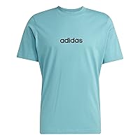 adidas Uomo Essentials Linear Single Jersey Tee, Powder Teal/Black