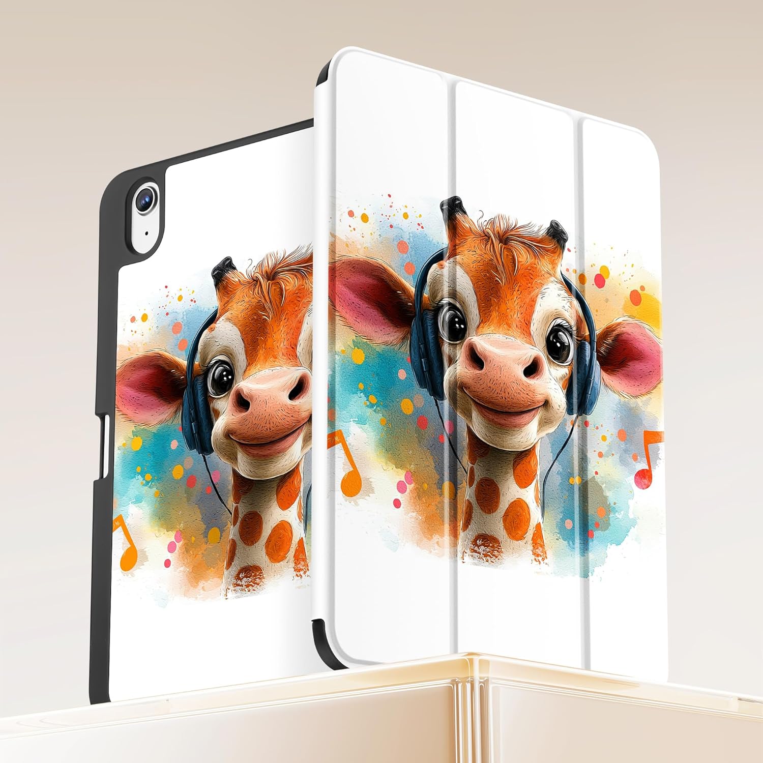 Mektron Case for iPad (A16) 11th Generation 11-inch 2025 Fit iPad 10th Gen 10.9 inch 2022, Tablet Cover with Trifold Stand + Pencil Holder + Auto Wake/Sleep + TPU Back Cover, Cute Giraffe