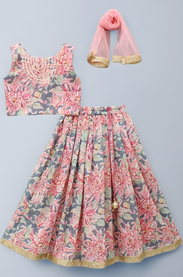 Leons Fab Girls Ethnic Wear Rayon Flower Printed Readymade Lehenga Choli Set
