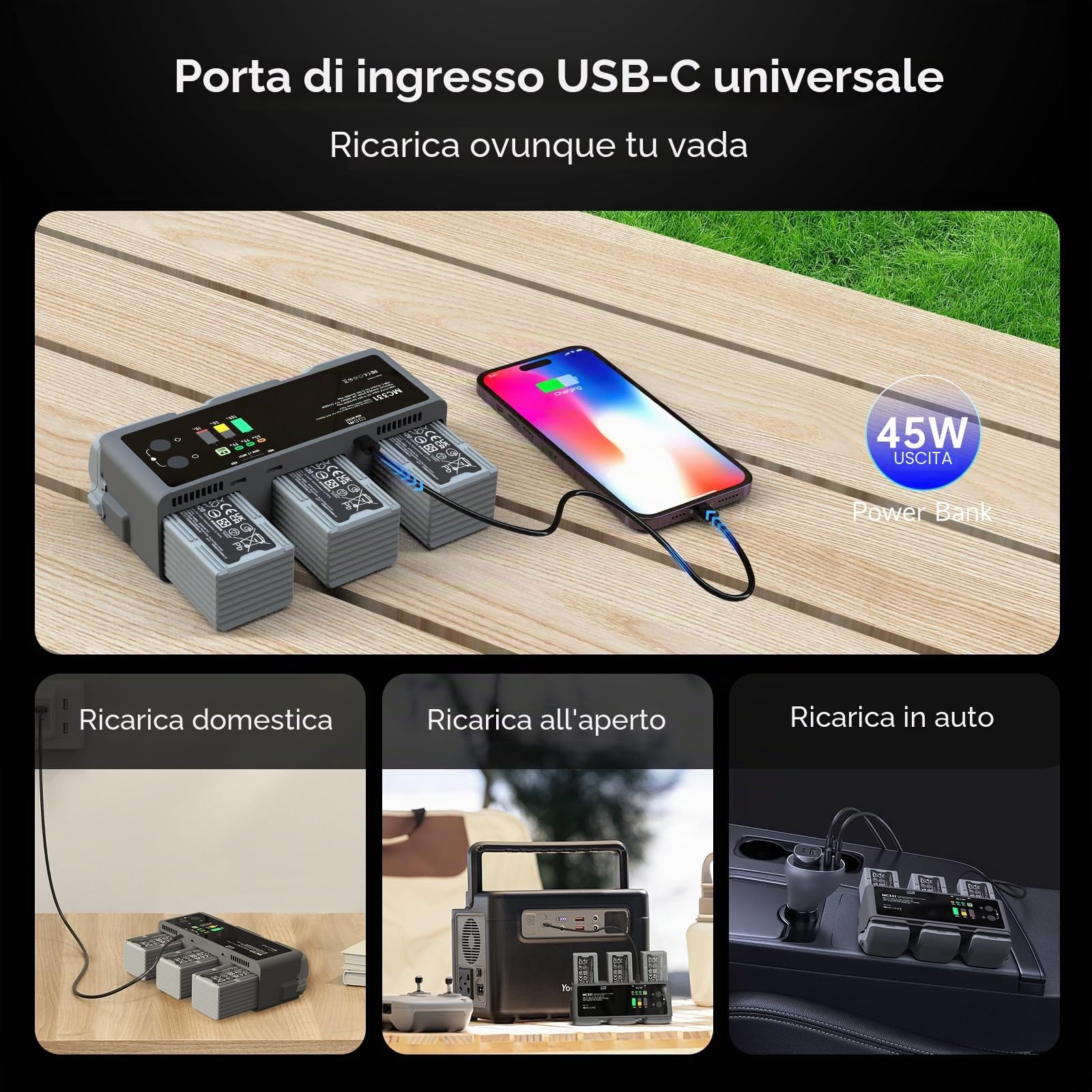 LIMETA 200W Air3/3S Drone Caricabatterie,Hub di Ricarica Rapida USB,per Accessori per Droni per Batterie DJI Air3/3S/RC Pro Plus/Controller,Tre Canali in Parallelo,con Funzione di Scarico/Raccolta