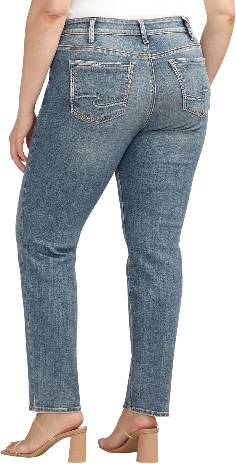 Silver Jeans Co. Women’s Plus Size Suki Mid Rise Curvy Fit Straight Leg Jeans