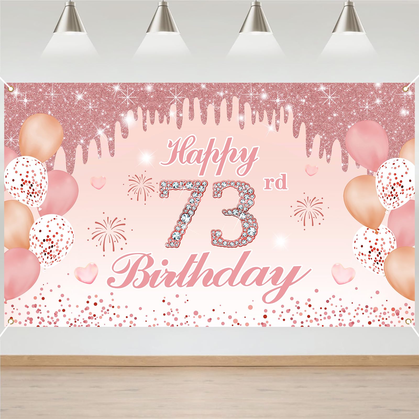 73rd Birthday Decorations Door Banner Pink Happy Birthday Banner for Party Backdrop for Women Home Outdoor Cover Party Decoration Supplies Poster — image 1