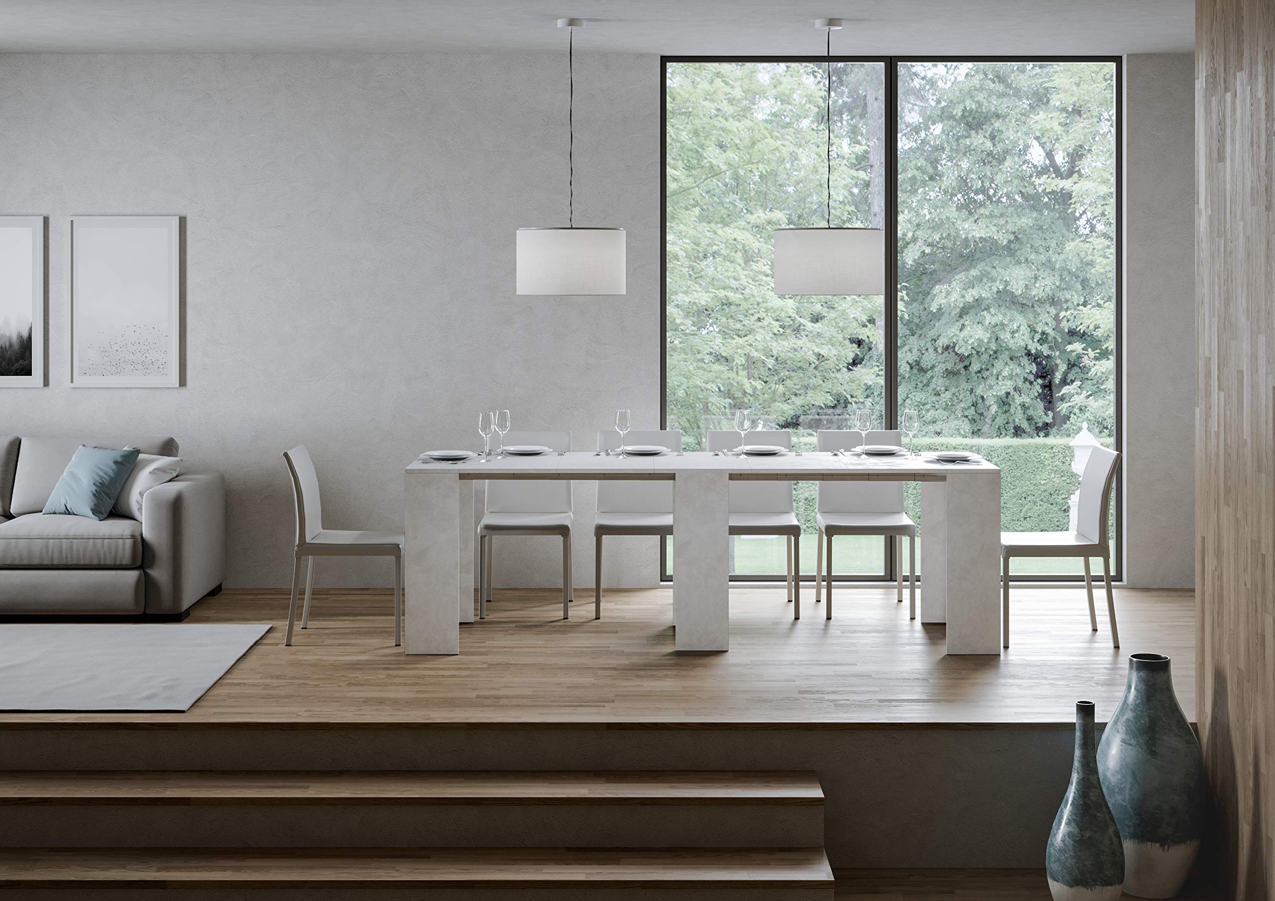 itamoby Consolle Allungabile Allin Bianco Spatolato L.78 x H.80 x P.47 (allungabile Fino a 299 cm) con allunghe Interne