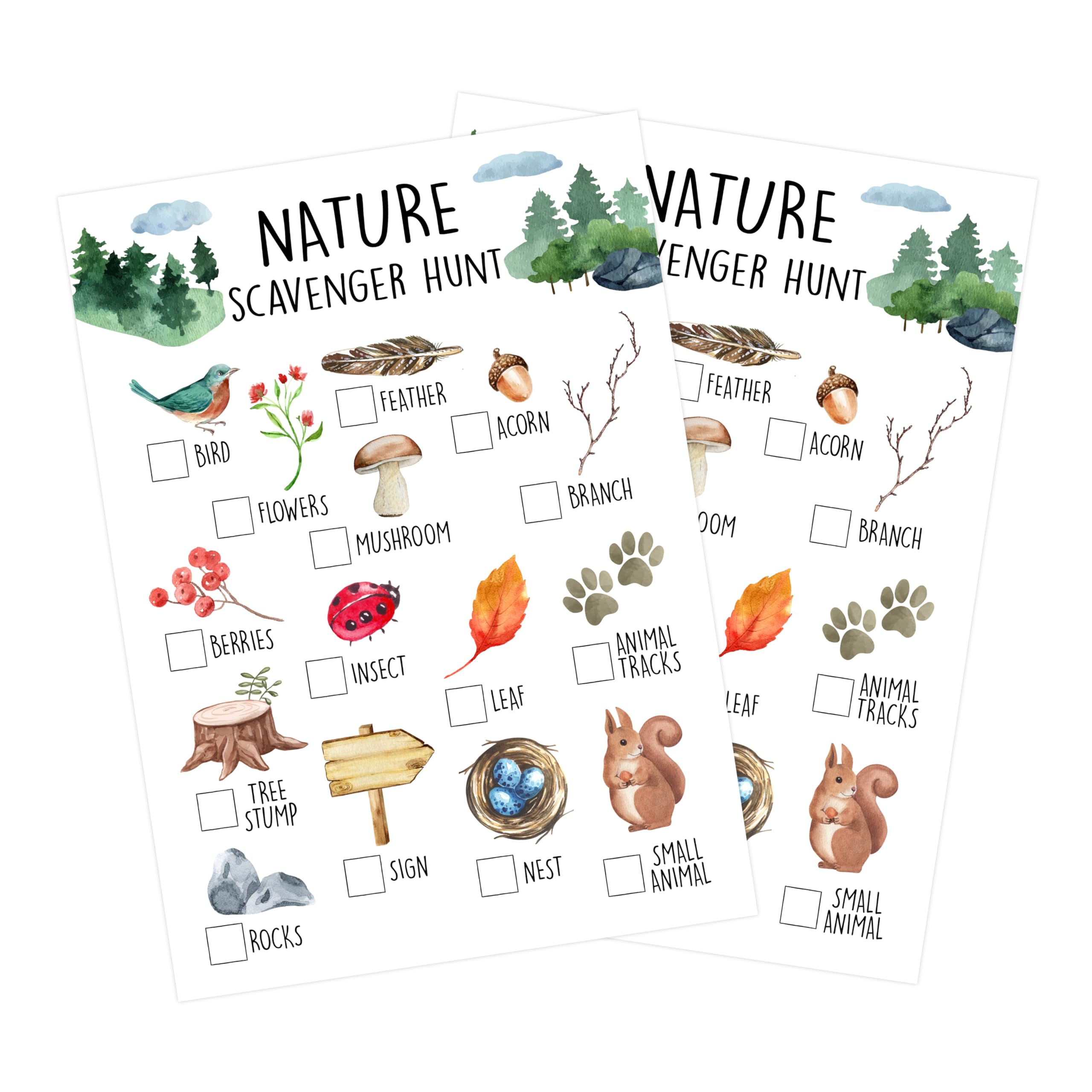 Zcsni 25 Pcs Nature Scavenger Hunt Cards, Outdoor Scavenger Hunts, Camping Scavenger Hunt Game Set, Outdoor Travel Seek Activity, Holiday Party Games for Family Friend, A02