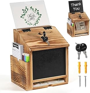 Vorschlagsbox Holz, Spendenbox Wahlurne mit Schloss Kummerkasten stehend & Wandmontage mit Kreidetafel auch als Transparente Spendendose für Büro,Kundenzentrum,Schule,Krankenhaus