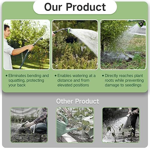 Miniatura 6 de Varita de riego resistente, varita de metal para manguera de jardín con 8 patrones de rociado, boquilla de manguera de 19 pulgadas de largo con