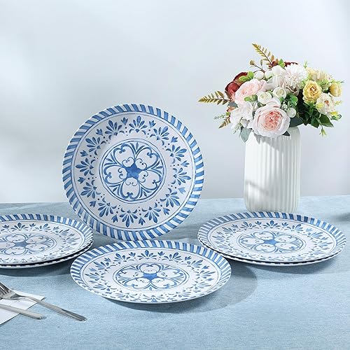 Miniatura 3 de Yinshine Juego de platos llanos de melamina, juego de platos profundos de 9.25 pulgadas, 6 platos de ensalada, juego de platos en relieve para 6,