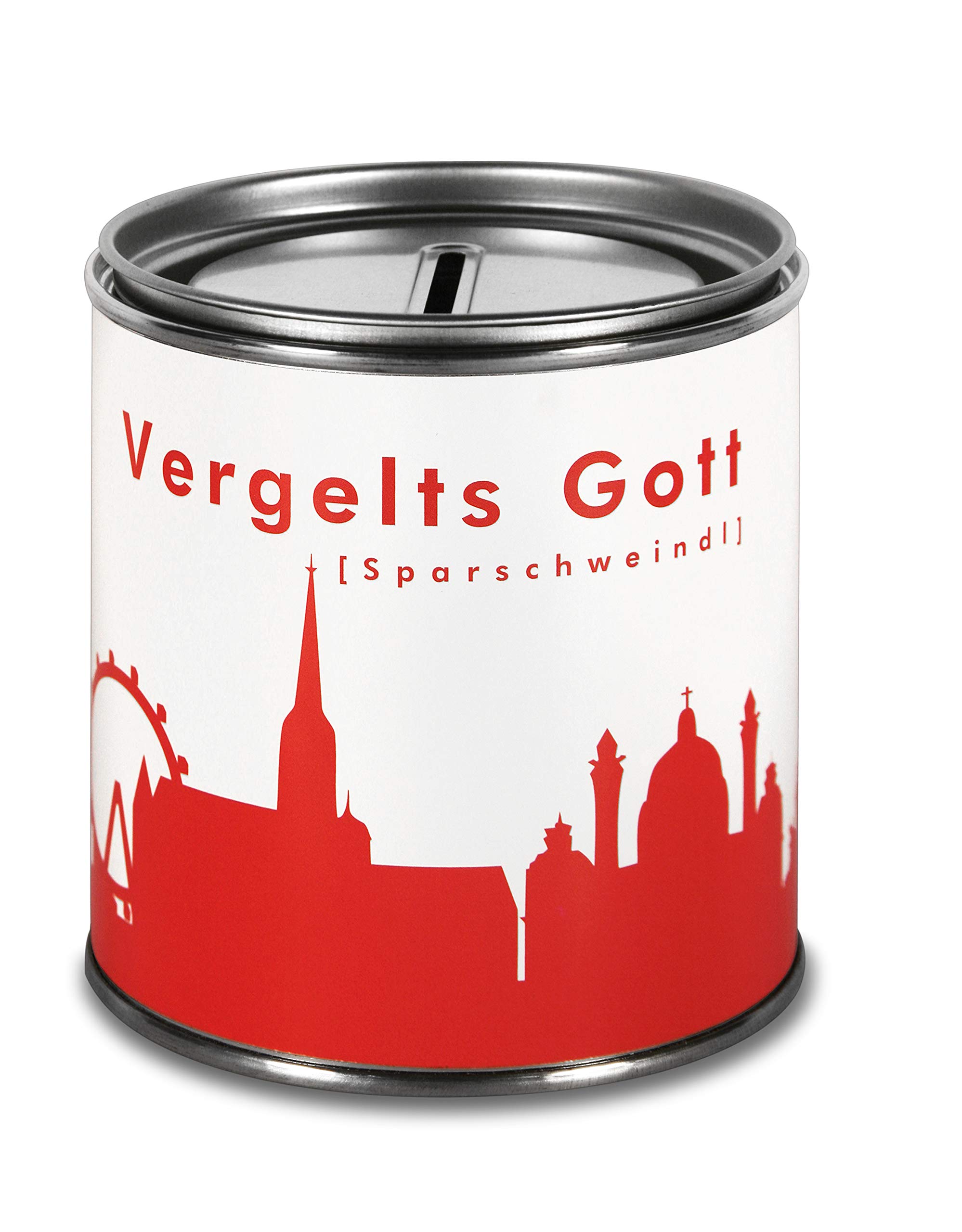 Red piggy bank VIENNA "VERGELTS GOTT" - CITY CASH BOX by 44spaces®