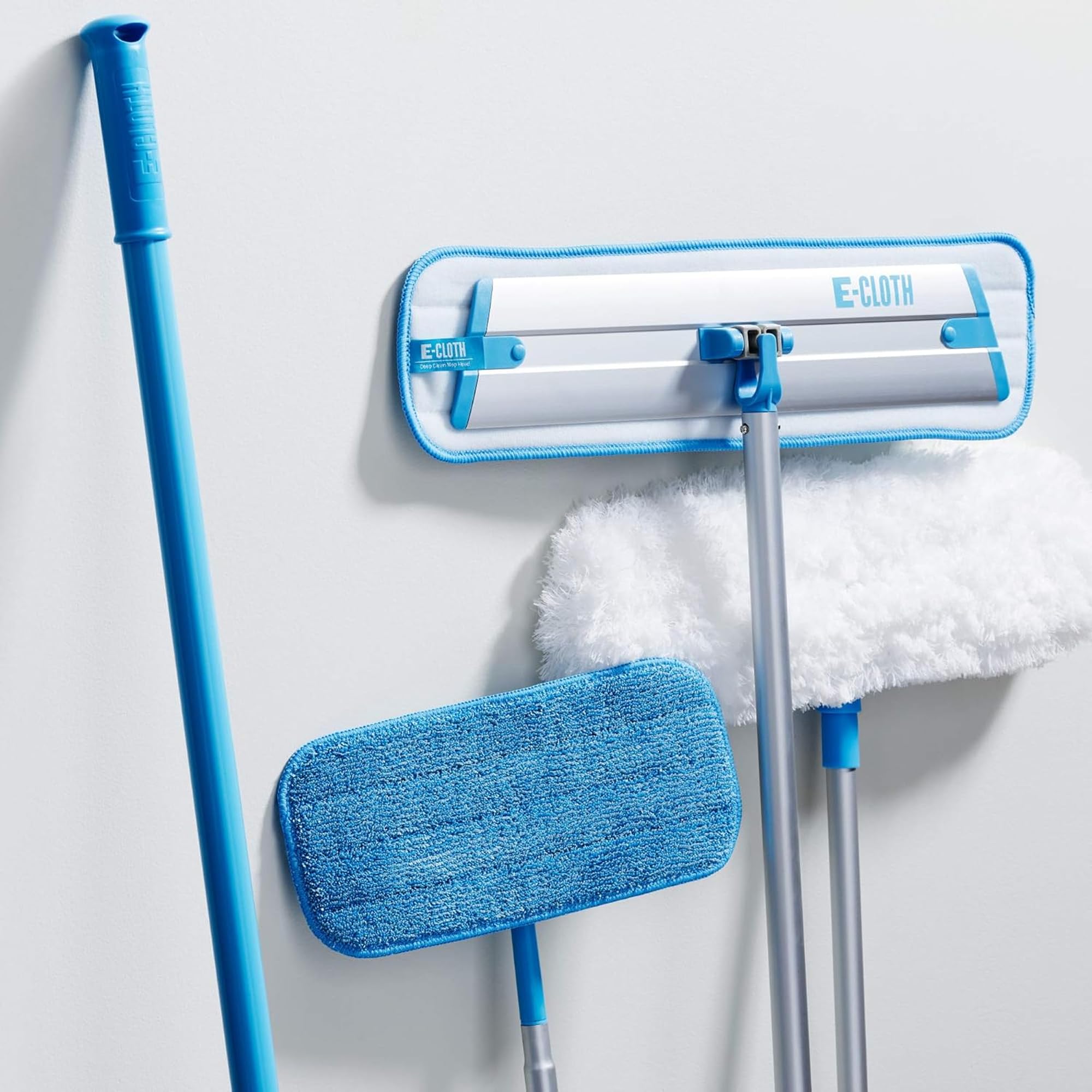 E-Cloth Trapeador de Microfibra para Limpieza de Suelos, Ideal para Suelos de Madera Dura, laminados, Azulejos y Piedra, Lavable y Reutilizable, con Mango telescópico, Azul y Plateado, 1 Paquete