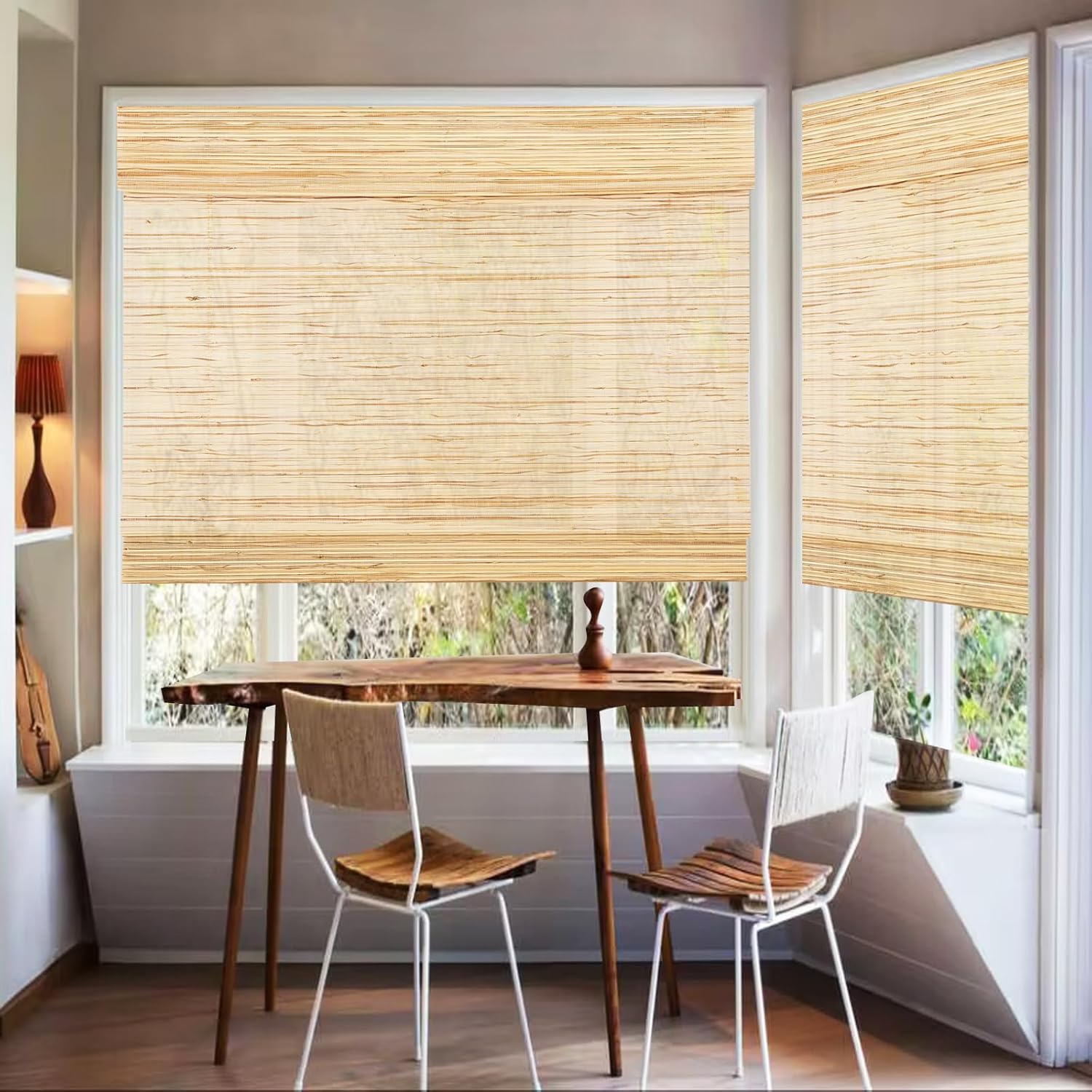 Bamboo Roman Shades,Oak Custom Cordless Woven Wood Shades, Light Filtering Natural Bamboo Shades for Doors, Indoor Windows