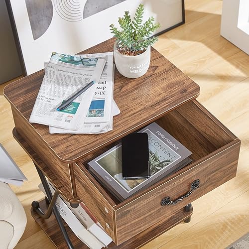 Miniatura 9 de VECELO Mesitas de noche con cajón para dormitorio, mesita de noche con almacenamiento y estante abierto para sala de estar, marrón Marrón,Mate