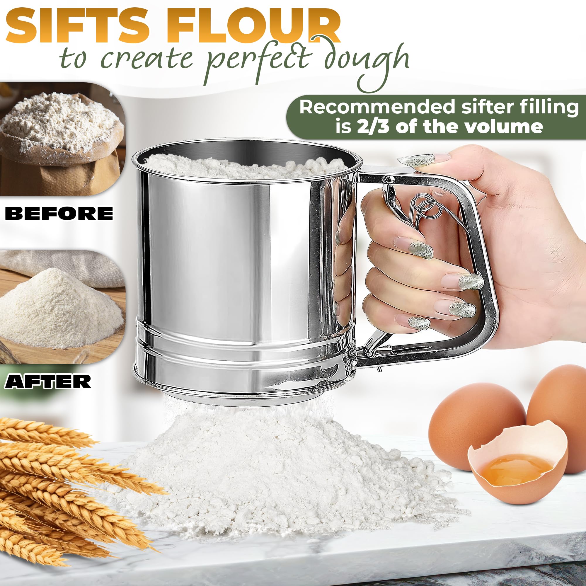 5 Cup Flour Sifter For Baking All Purpose Flour Sifter