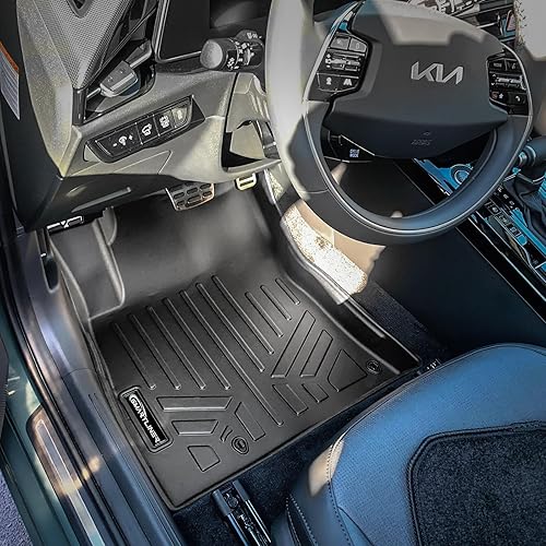 Miniatura 2 de SMARTLINER Juego de alfombrillas negras de primera fila para todo tipo de clima, compatibles con modelos Kia NIRO PHEV y híbridos 2023-2024