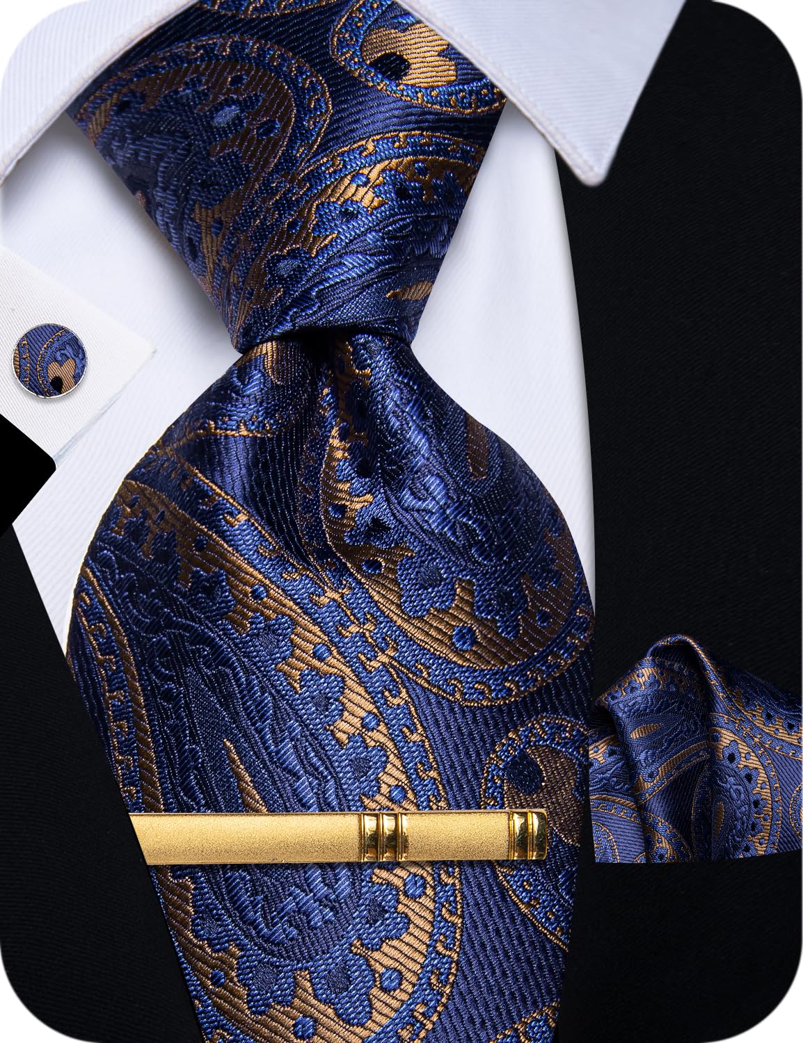 YourTies Cravatte di seta da uomo, motivo scozzese, motivo cachemire, con motivo floreale, gemelli quadrati e fermacravatta, set di fermacravatta per feste