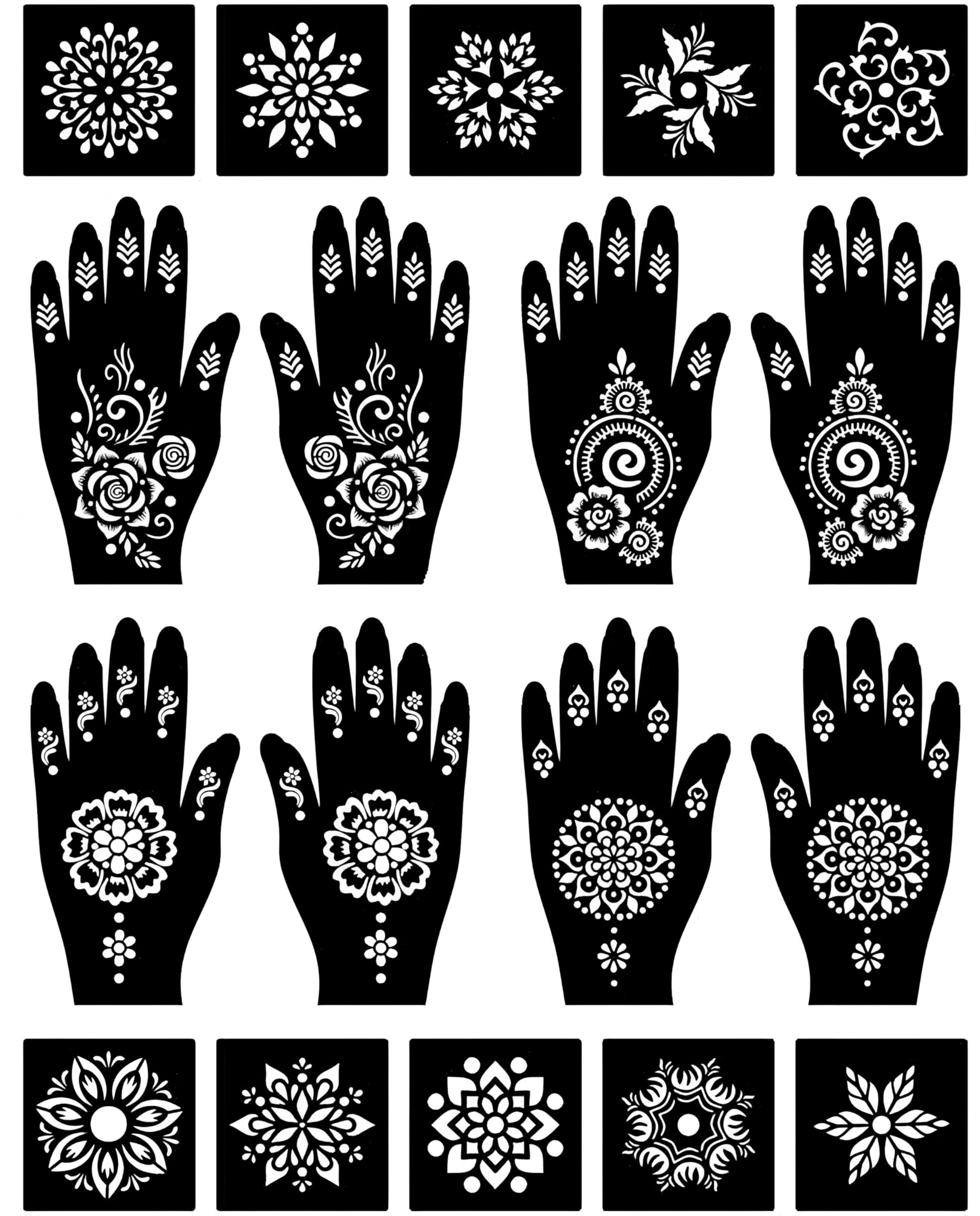 Rajasthani Mehendi Decorative Stencil Set with Floral and Mandala Patterns Stencil Bridal Design Sticker Rajasthani Mehndi Henna for Hands [F10]