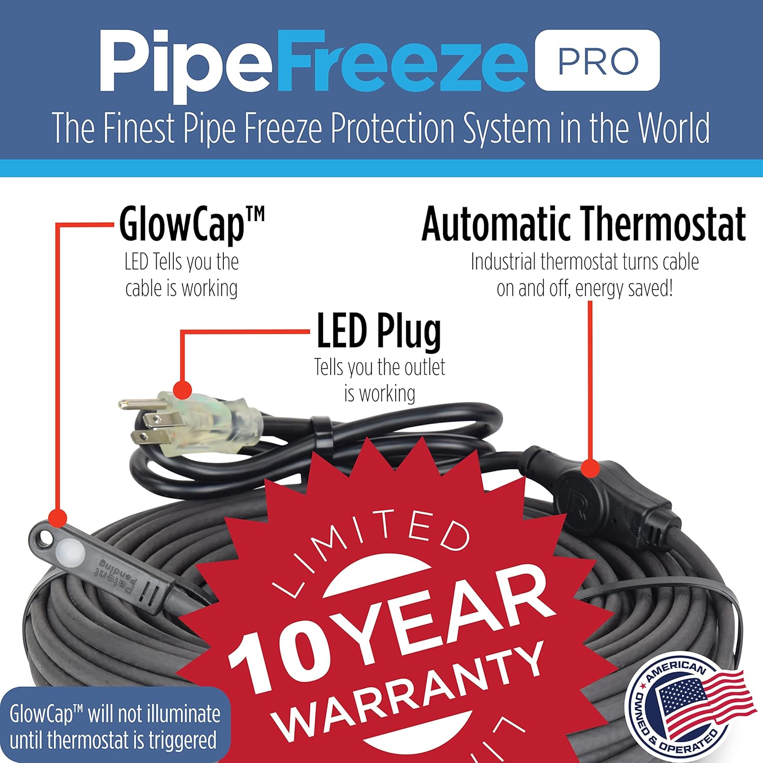 Radiant Solutions Company Heat Cable - Heat Tape for Water Pipe Freeze Protection - Built-in Thermostat & 30 Feet of High-Temp Installation Tape - Heavy-Duty & Self-Regulating, 120 Volt (60 Feet) : Automotive