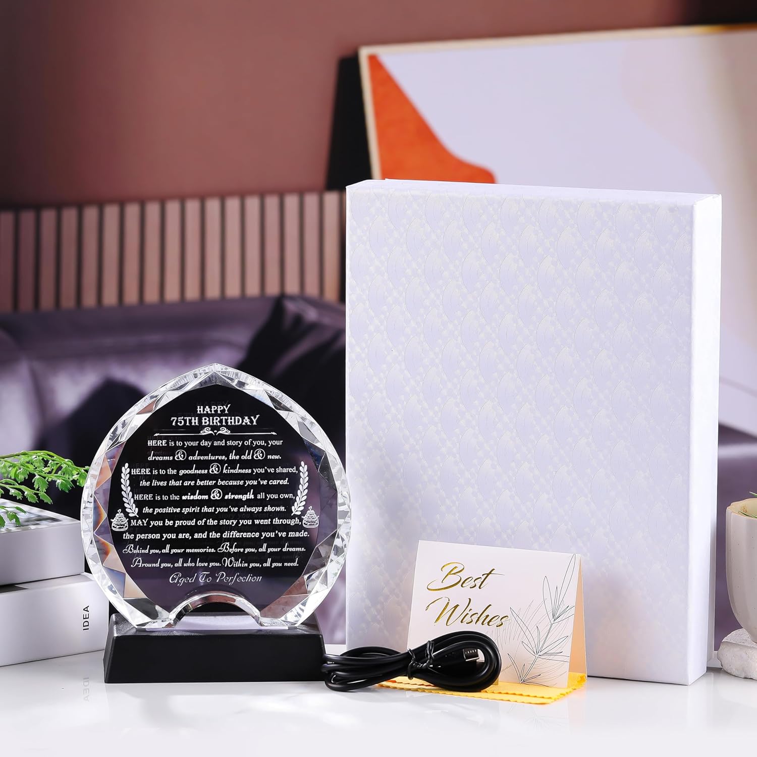 75th Birthday gifts for Women Men with LED Light - Crystal Heart Gift Personalized 1951 75 Year Old Birthday Present For Her Him - Happy 75th Birth Gifts Ideas For Mom Dad Unique - Image 7