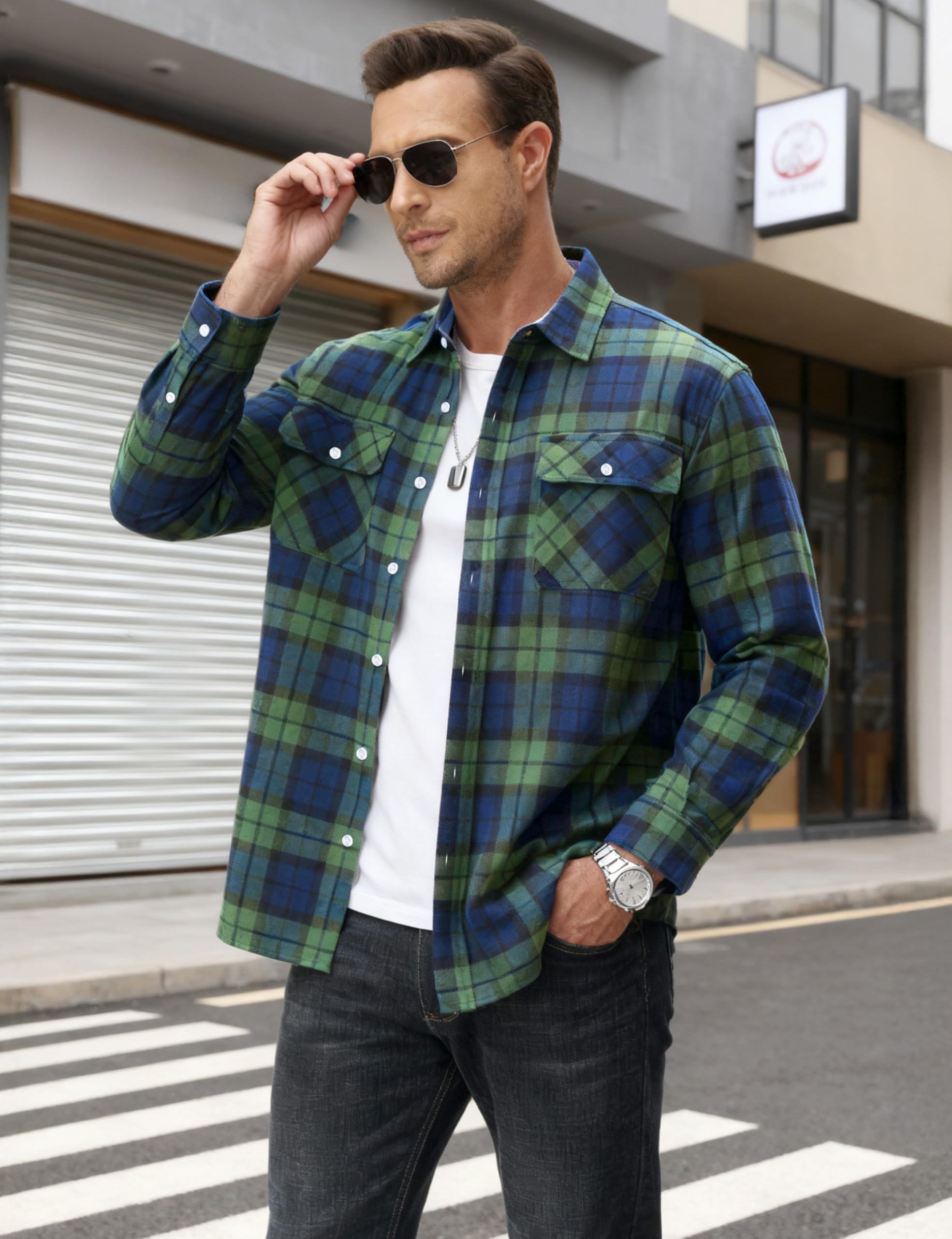 TACVASEN Herren Flanell Langarm Holzfällerhemden karo Hemd mit Brusttasche | Baumwollhemd,Flanellhemd Herren Winter,Arbeitshemden,Trachtenhemden,Herren-Freizeithemd,Normalpassform,Warme Hemden