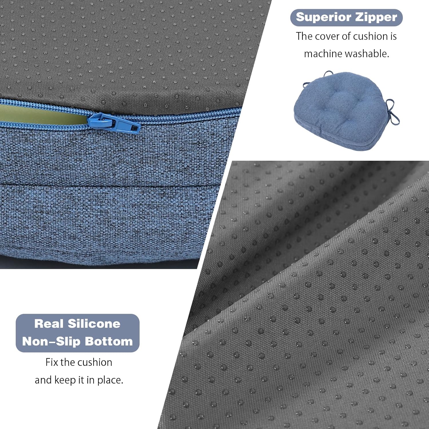 baibu Kitchen Chair Cushions Set of 6, Dual-Layer Patented Design Memory Foam Windsor Seat Pads, Dining Chair Cushions with Ties & Washable Cover, 17x 15.5 x 3.5in, 6 Pack, Blue