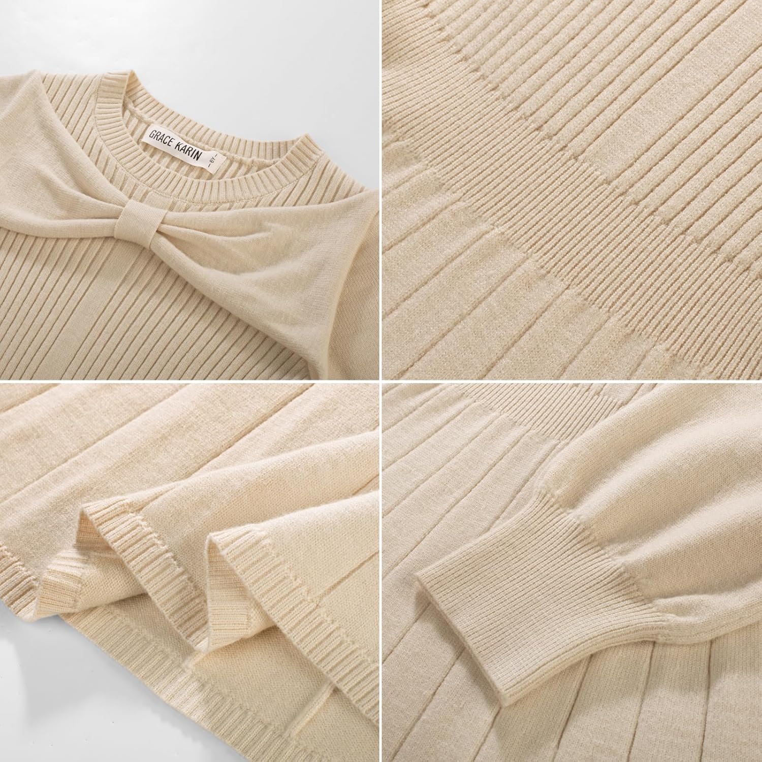 GRACE KARIN Girls Sweater Dress Bow Collar Pleated Skirt 6-14Y Back to School Outfit Knit Fall Winter Dress - Image 6