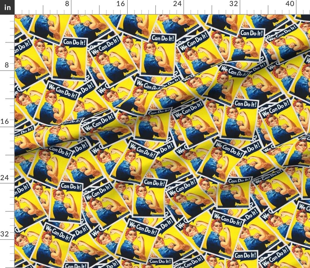 Spoonflower Fabric - Yellow Riveting Women Rosie Retro Girl Power Women Female Workers WWII Printed on Petal Signature Cotton Fabric by The Yard - Sewing Quilting Apparel Crafts Decor