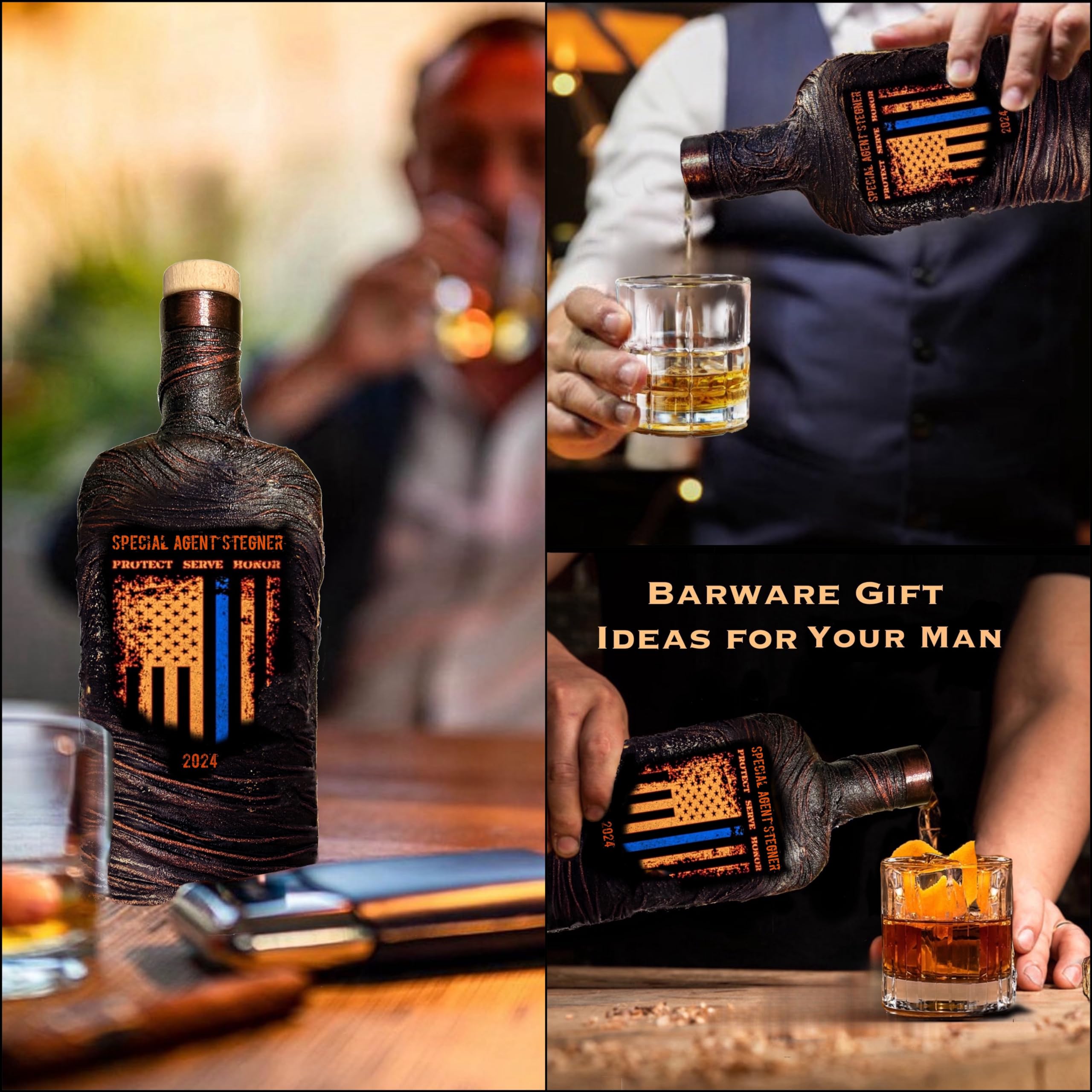 Personalisiertes Whiskey-Dekanter Set – USA Flaggen Design Für Patrioten & Veteranen