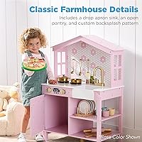 Vista 2 de Best Choice Products Juego de Cocina de Casa de Campo de Madera de Juguete para Niños con Almacenamiento de Juguetes, Perillas que Hacen Clic